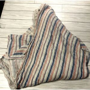 True Craft White Blue Coral Stripe Kimono Topper Layering Piece Fringe 0X/1X